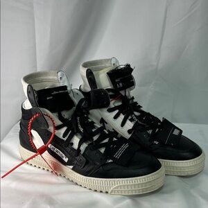 Off-White Monochrome High-Top Sneakers with Red Tag